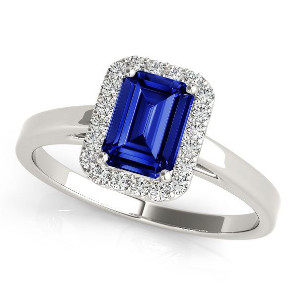 Sapphire and diamond halo ring