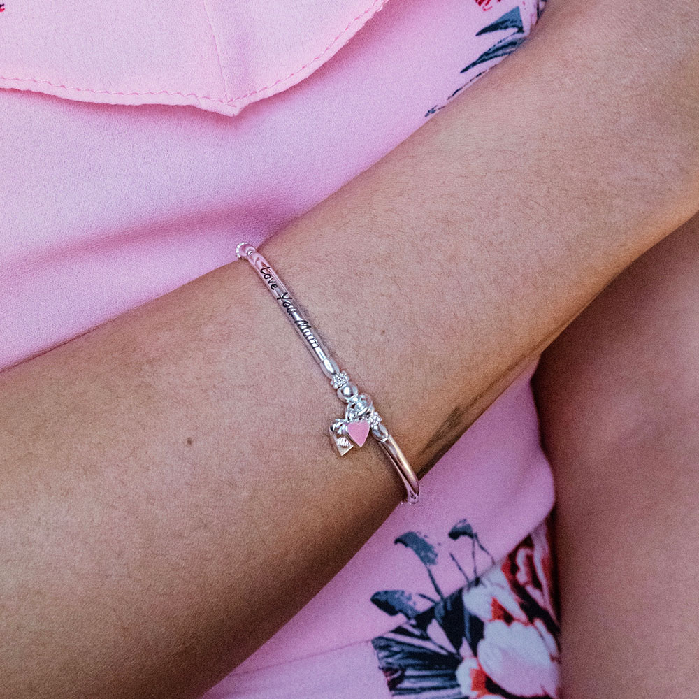 Annie Haak's Love You Mum Silver Charm Bracelet with Pink Enamel Heart