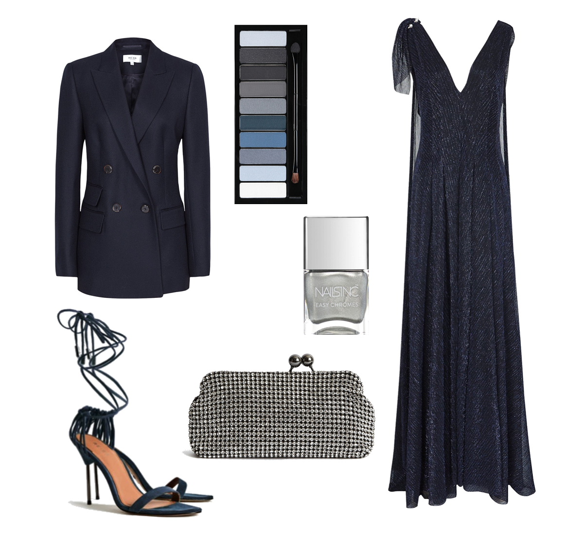 Navy and silver party outfit