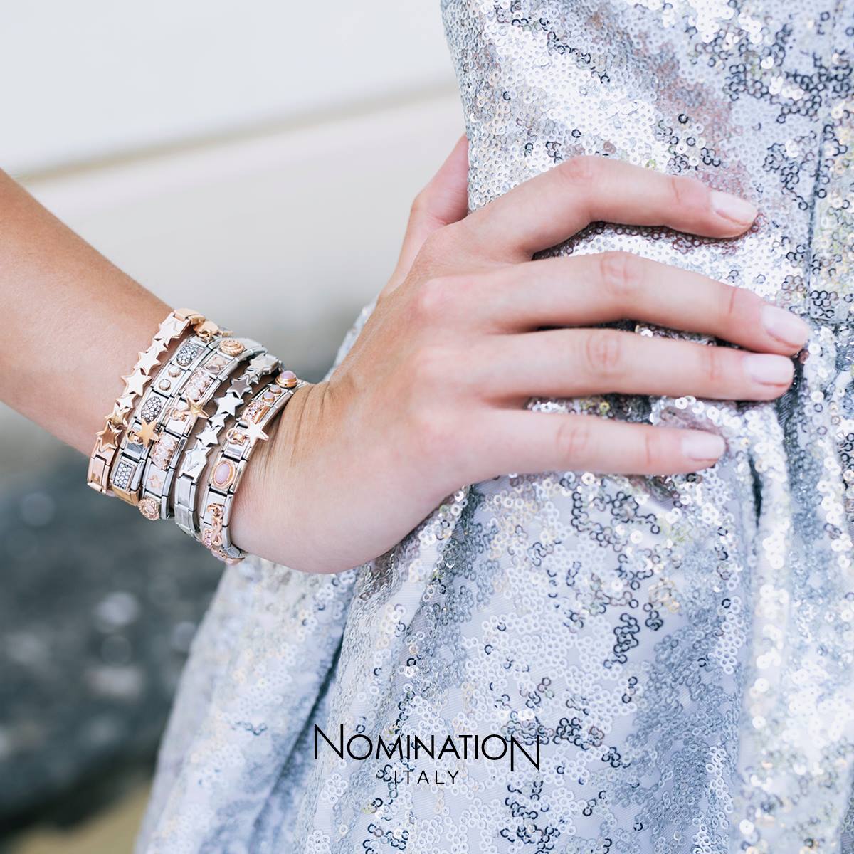 Model wearing Nomination Composable bracelet