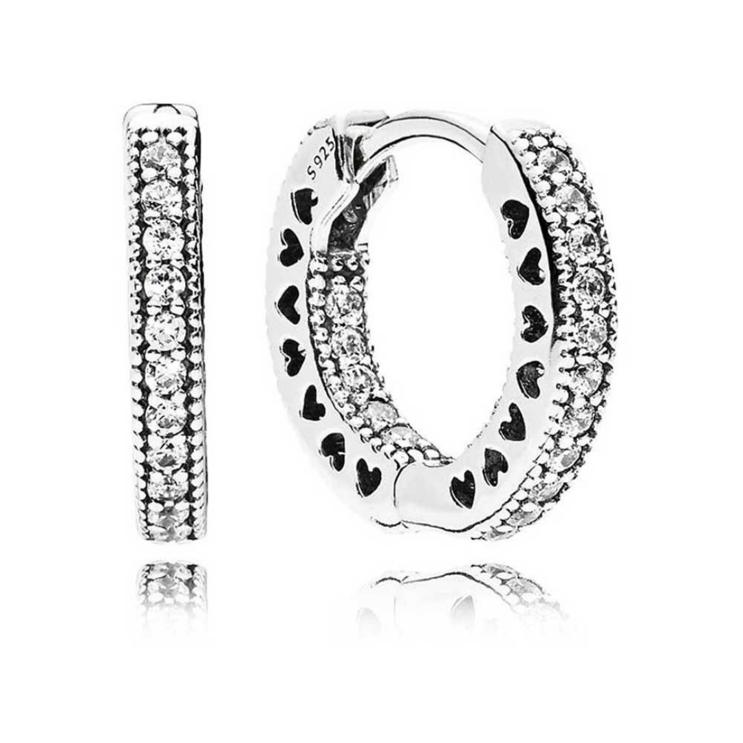 Pandora Silver Heart Pave Hoop Earrings