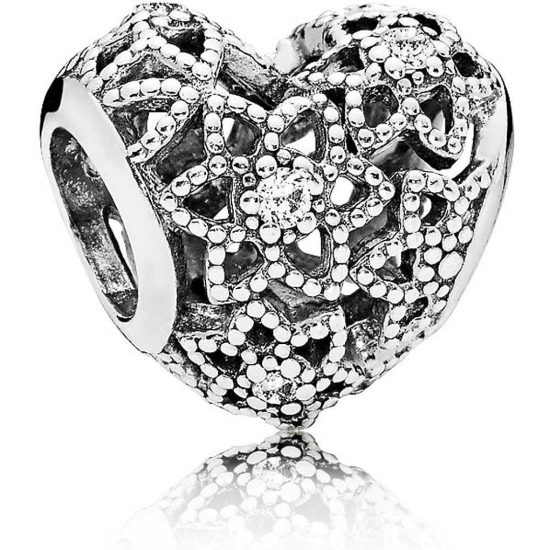 Pandora Silver Openwork Flower Heart Charm