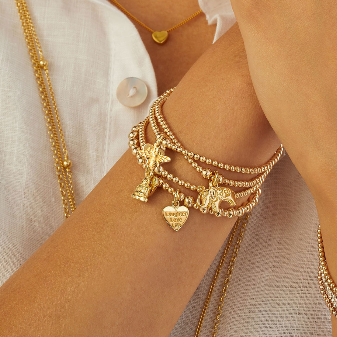 Picture of a woman's arm wearing bracelets by jewellery designer annie haak
