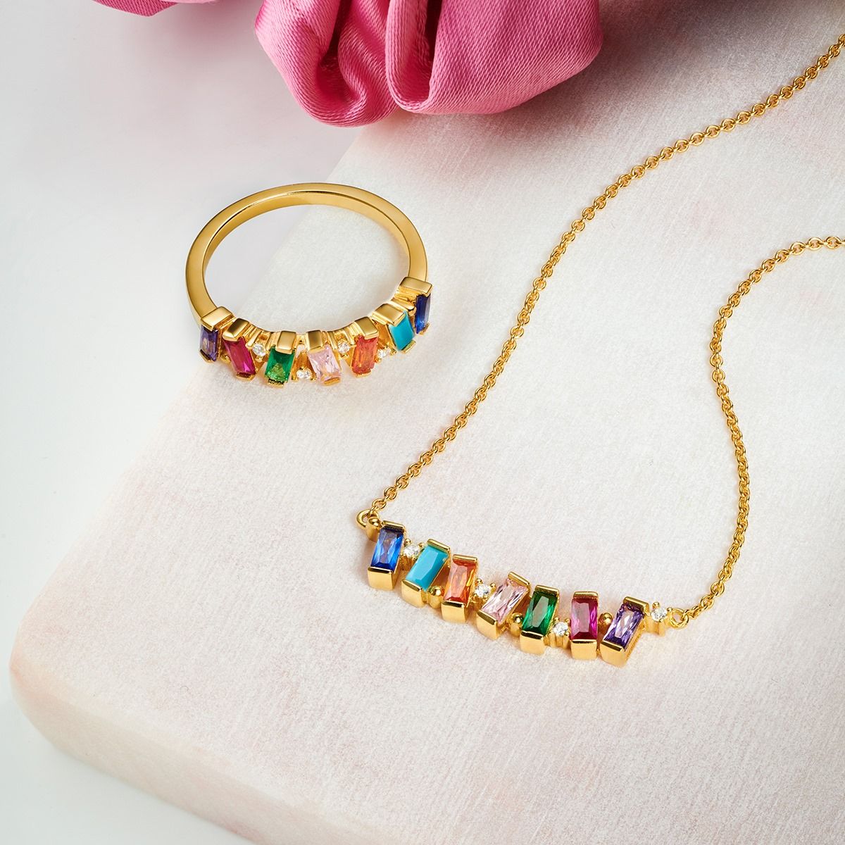Rainbow colours in Thomas sabo necklace and ring