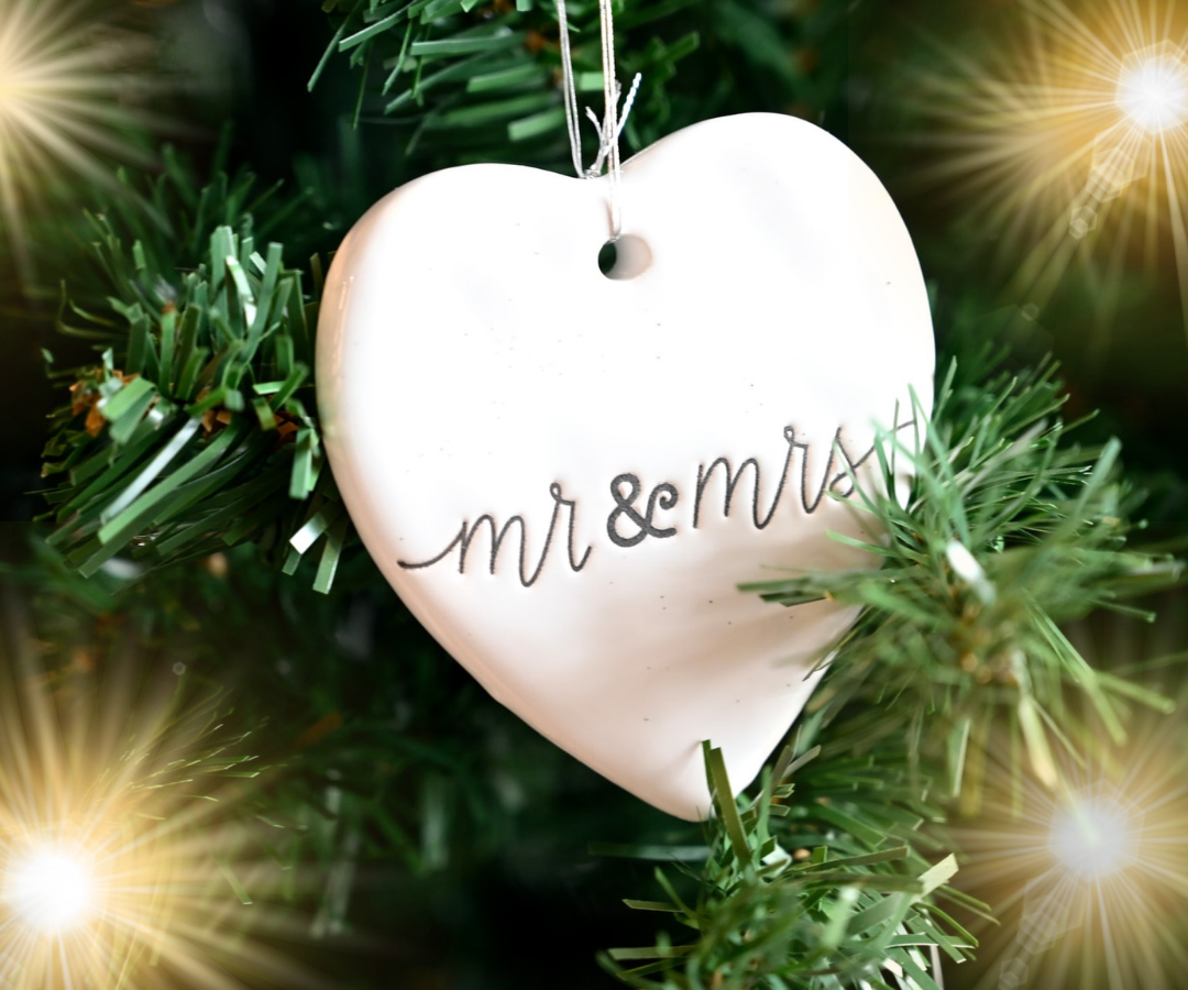 Picture of christmas decoration with the words Mr and Mrs to illustrate blog on Christmas proposals