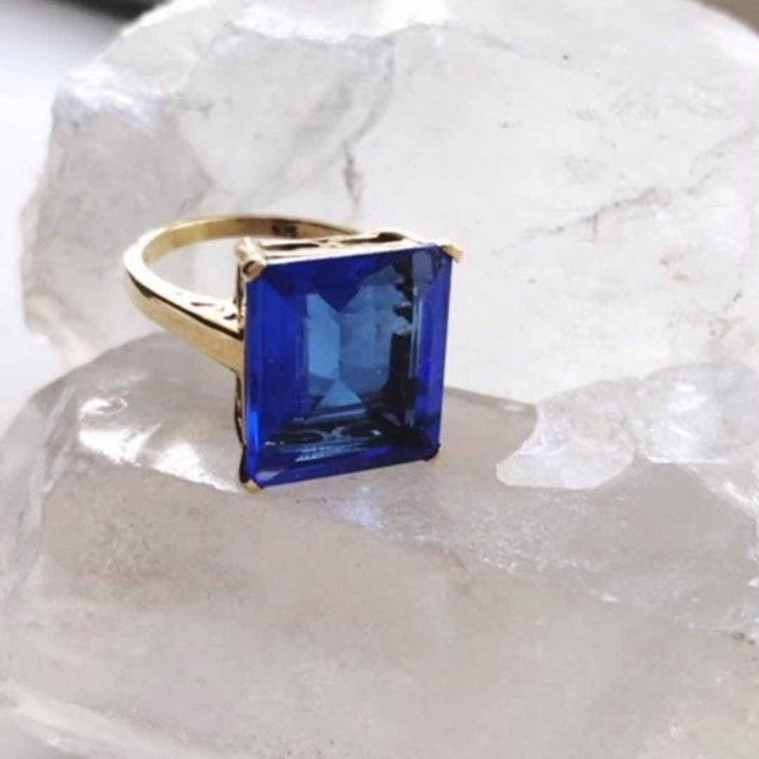 Photograph of a ring with blue glass by Shyla London to illustrate blog on beating the january blues
