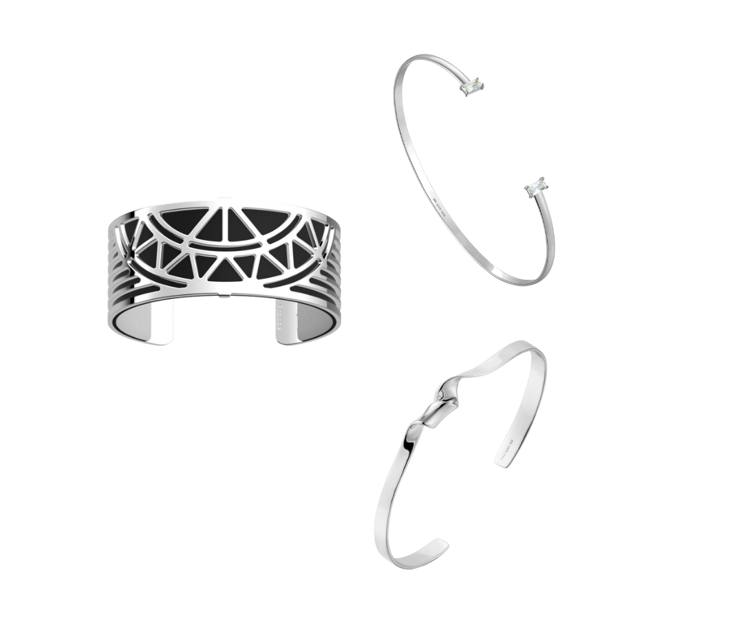Photograph showing three types of cuff bracelet to illustrate blog on jewellery trends for 2022