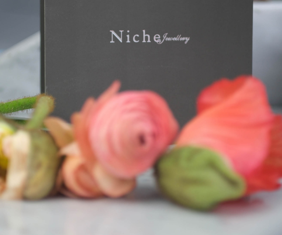 Photograph of a gift bag from Niche jewellery to illustrate a blog on heartfelt Valentine's gifts