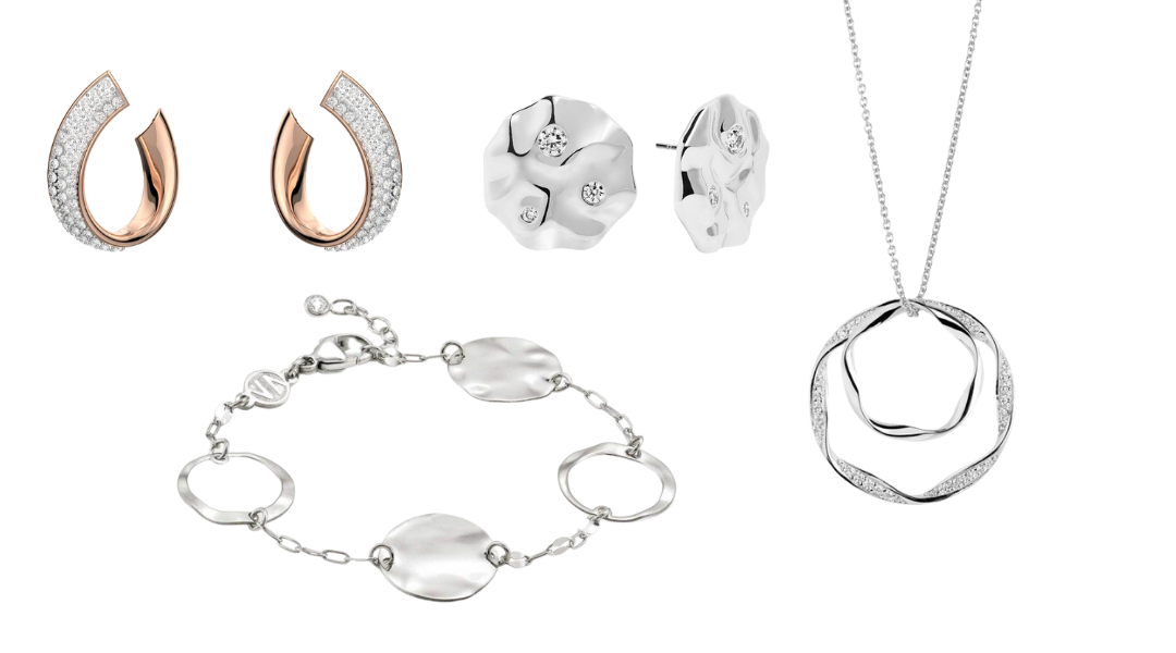 Image shows a collection of jewellery by various brands. They are all made from circular shapes or twisted metal. The image is illustrating a blog about jewellery trends for 2022