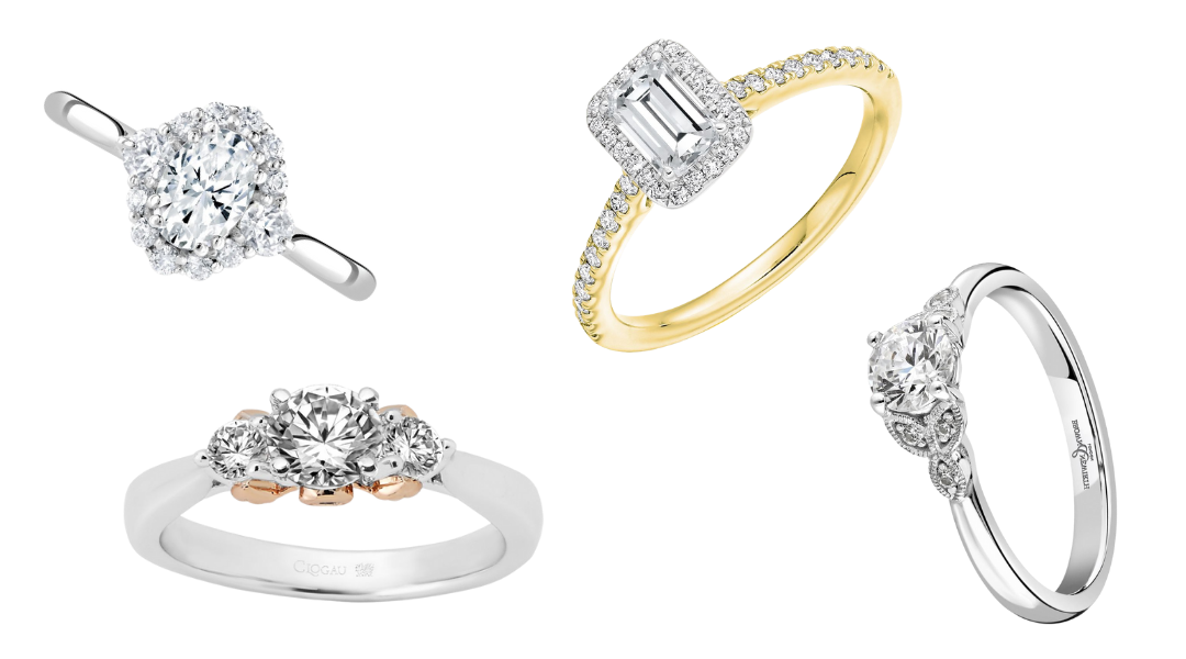 A collection of images of vintage inspired style engagement rings as examples of vintage engagement ring design
