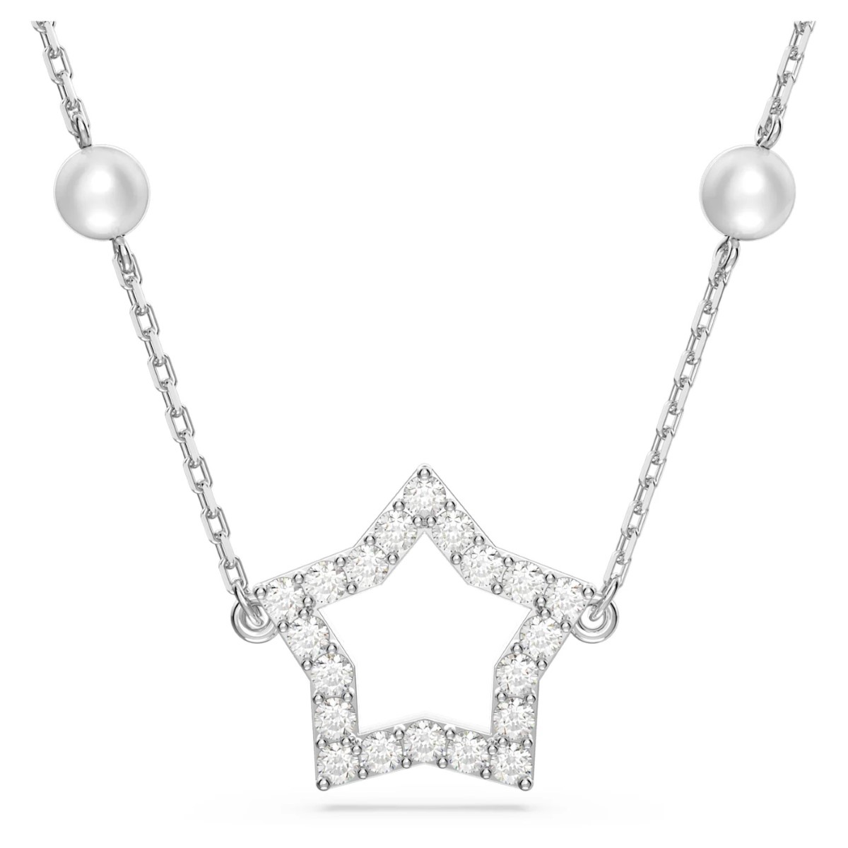 Photos - Pendant / Choker Necklace Swarovski Stella Necklace Crystal Pearl - White with Rhodium Plating 