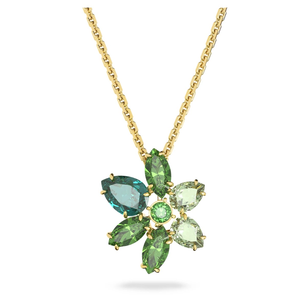 Photos - Pendant / Choker Necklace Swarovski Gema Flower Pendant - Green with Gold Tone Plating 