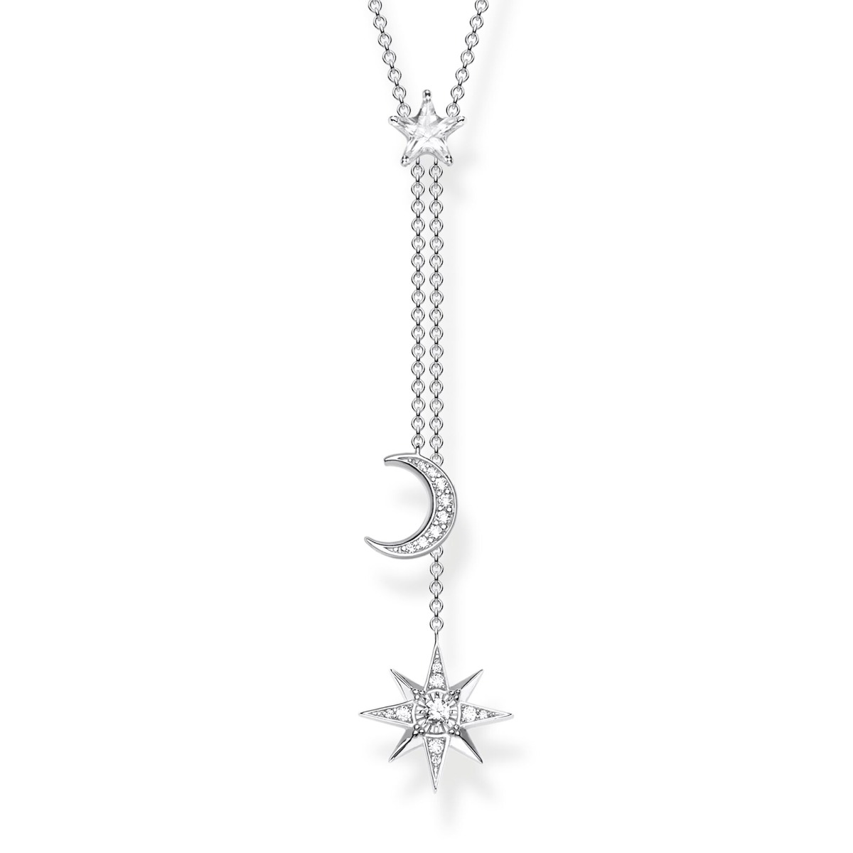 Photos - Pendant / Choker Necklace Thomas Sabo Star and Moon Y Necklace - Silver and Zirconia 