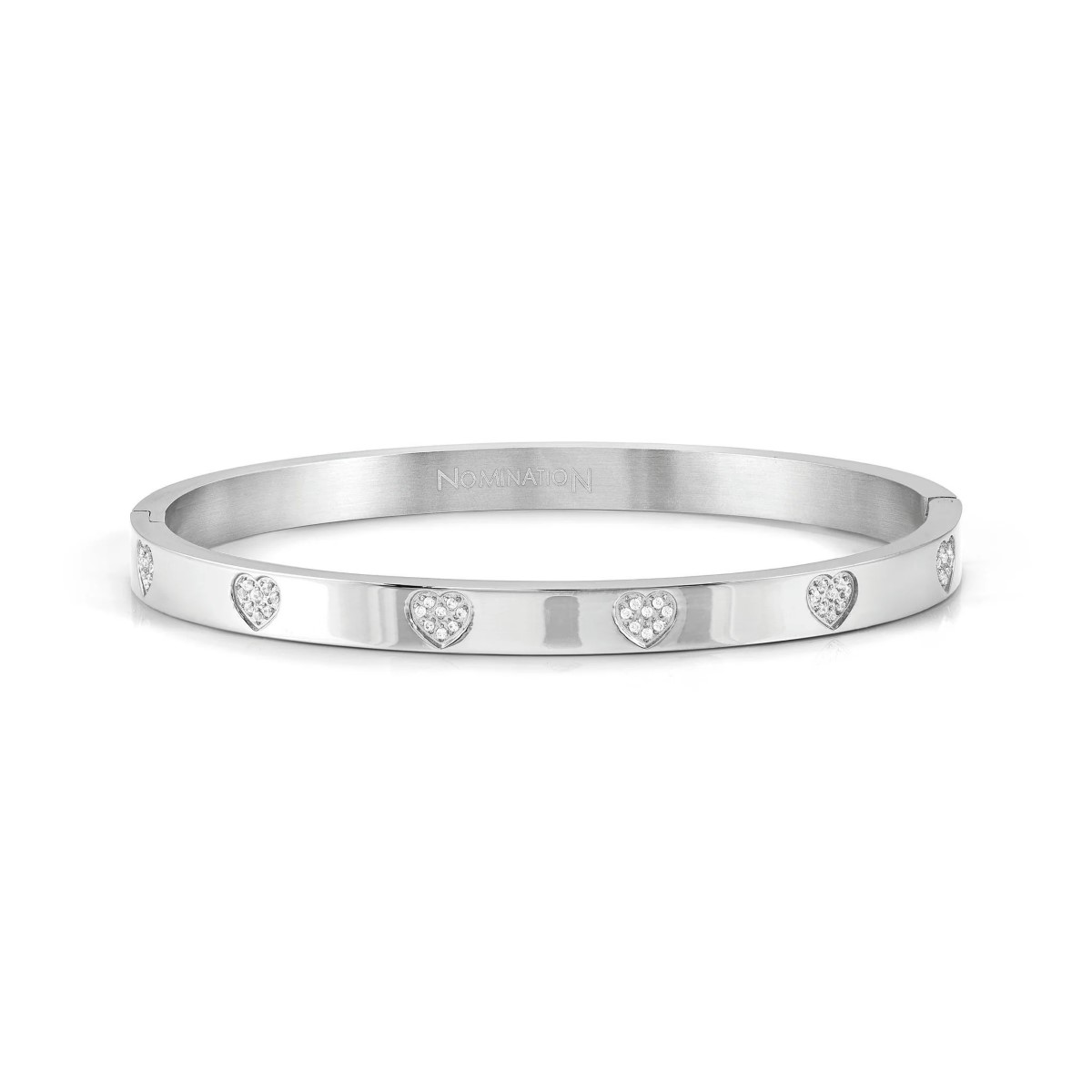 Nomination Pave Zirconia Hearts Stainless Steel Hinged Bangle 029512/004