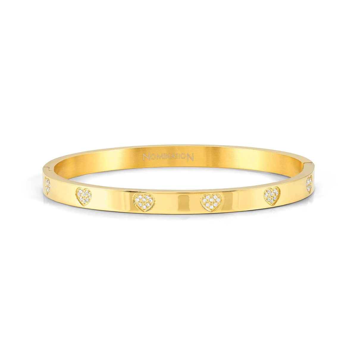 Nomination Pave Zirconia Hearts Gold Tone Stainless Steel Hinged Bangle 029512/006