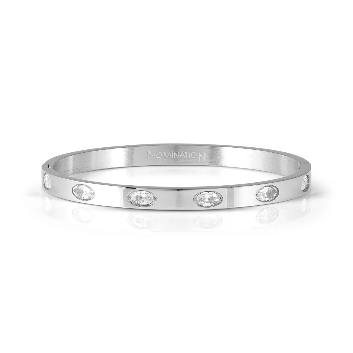 Nomination Zirconia Ovals Silver Tone Stainless Steel Hinged Bangle. Item code 029517/001
