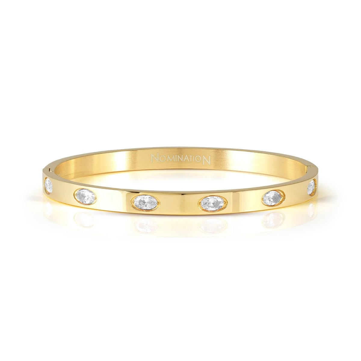 Nomination Zirconia Ovals Gold Tone Stainless Steel Hinged Bangle. Item code 029517/020