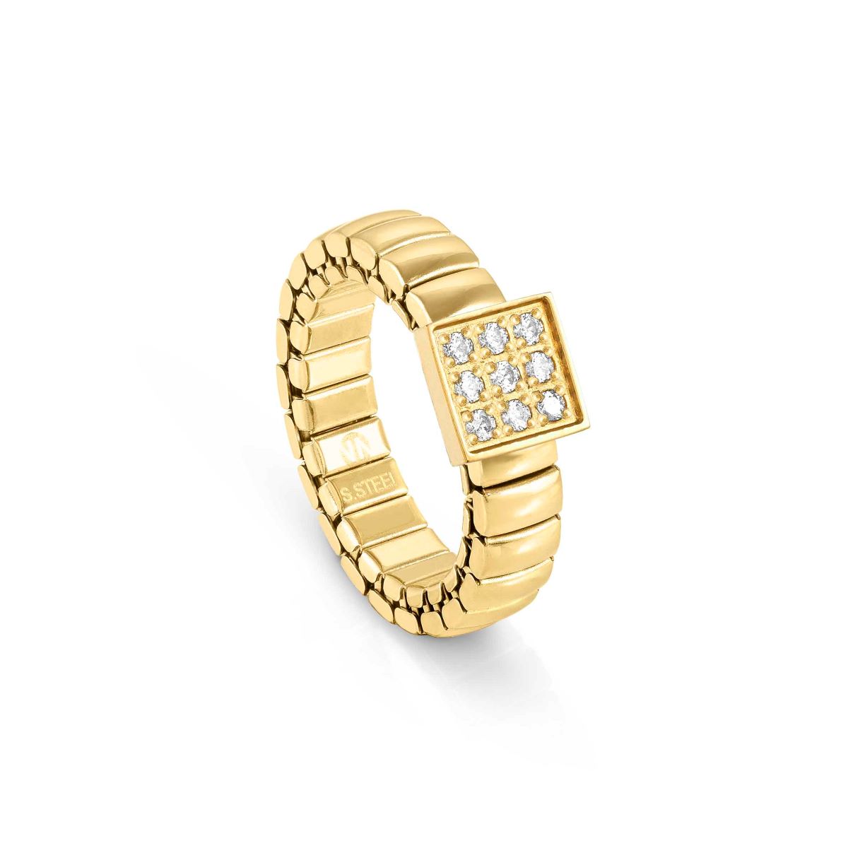 Nomination Extension Style Ring Steel and Yellow Gold Square 046004_056