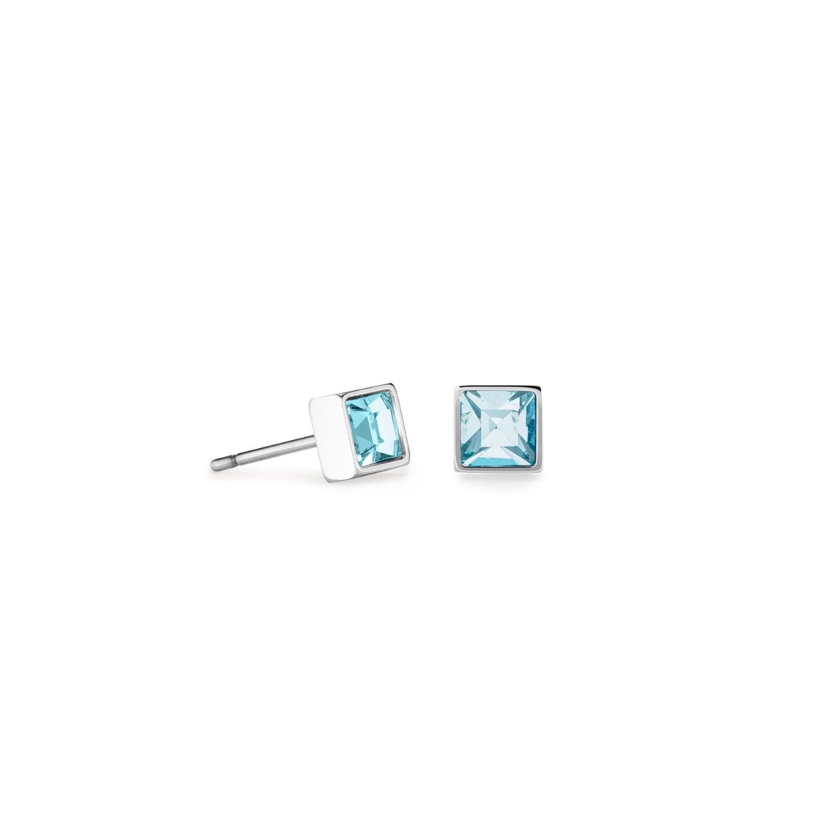 Coeur De Lion Square Stud Silver Earrings - Aqua Crystal