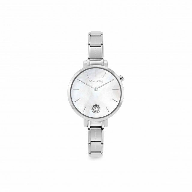 Nomination Paris Round Mother of Pearl and Silver Cubic Zirconia Charm Watch 076033_008