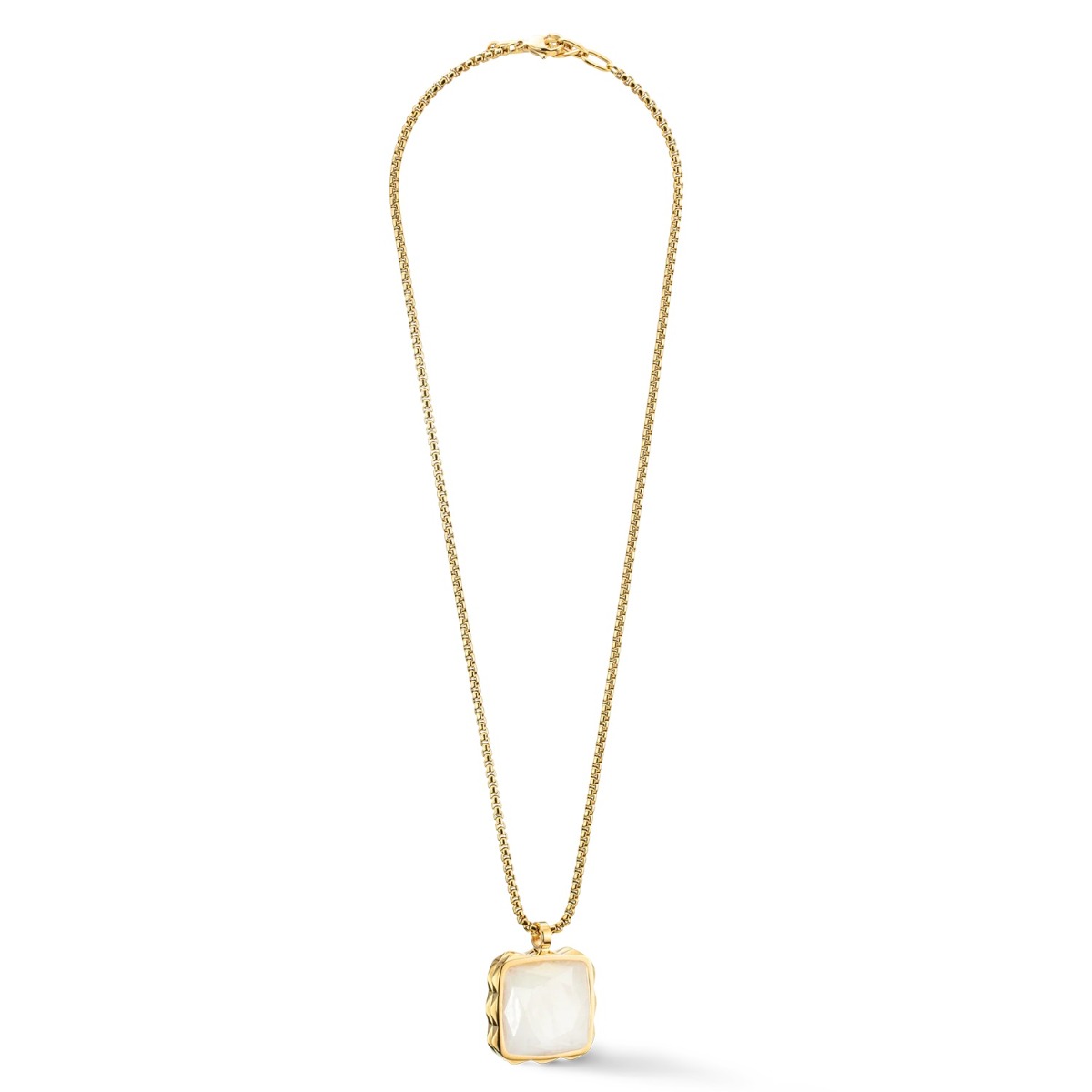 Coeur De Lion Necklace Amulet Spikes Square White Jade - Gold - 1200101416