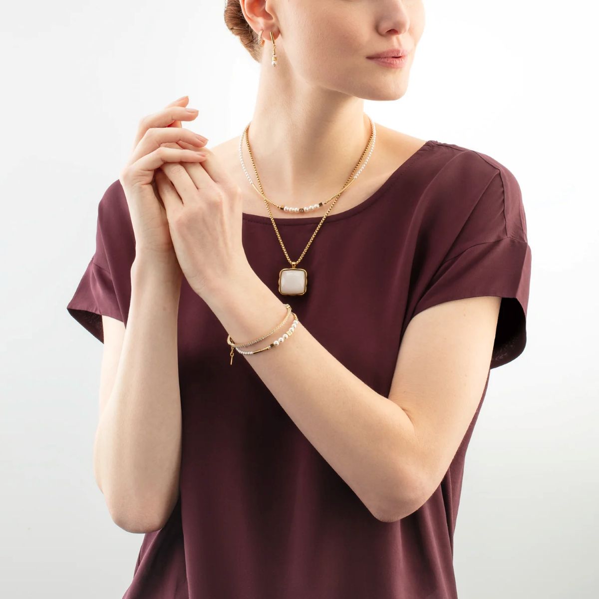 Coeur De Lion Necklace Amulet Spikes Square White Jade - Gold - 1200101416
