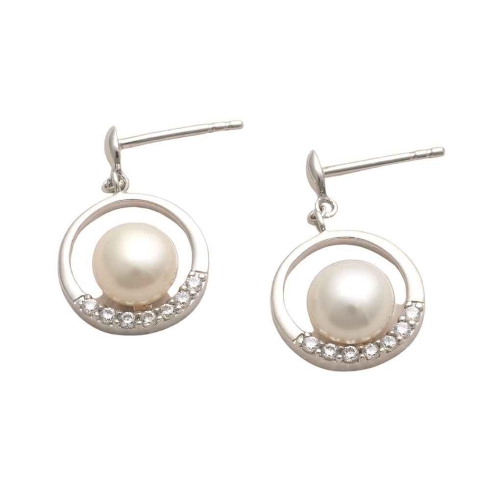 Jersey Pearl Circle Pearl and Zirconia Earrings