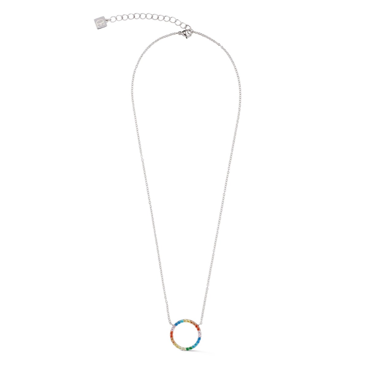 Coeur De Lion Sparkling Circle Silver Necklace -  Multicolour - 2057101517