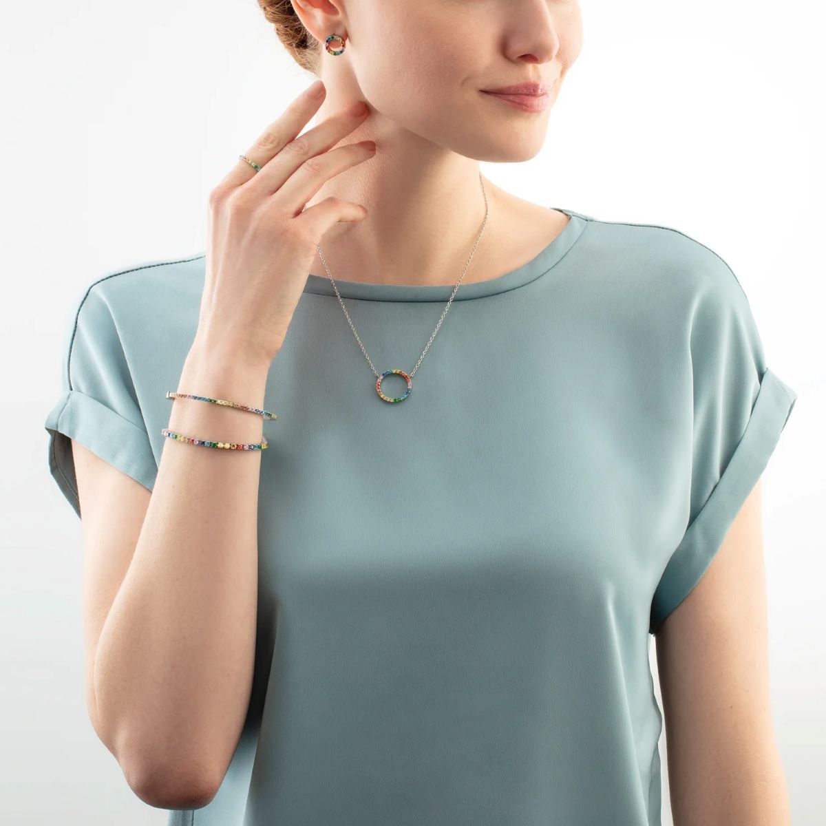 Coeur De Lion Sparkling Circle Silver Necklace -  Multicolour - 2057101517
