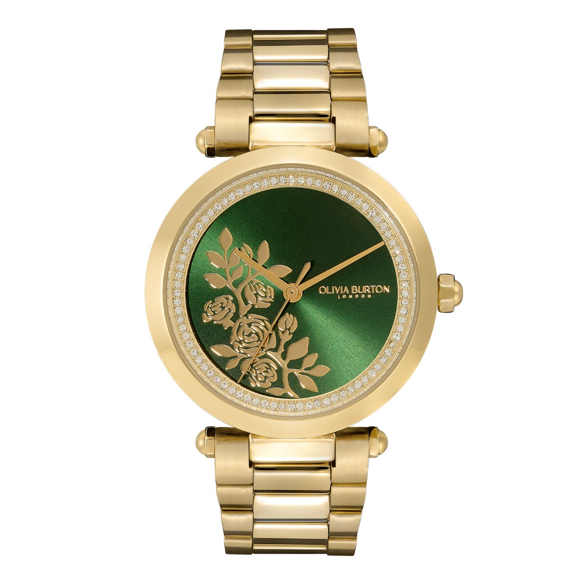 Olivia Burton Floral T-Bar Green and Gold Bracelet Watch