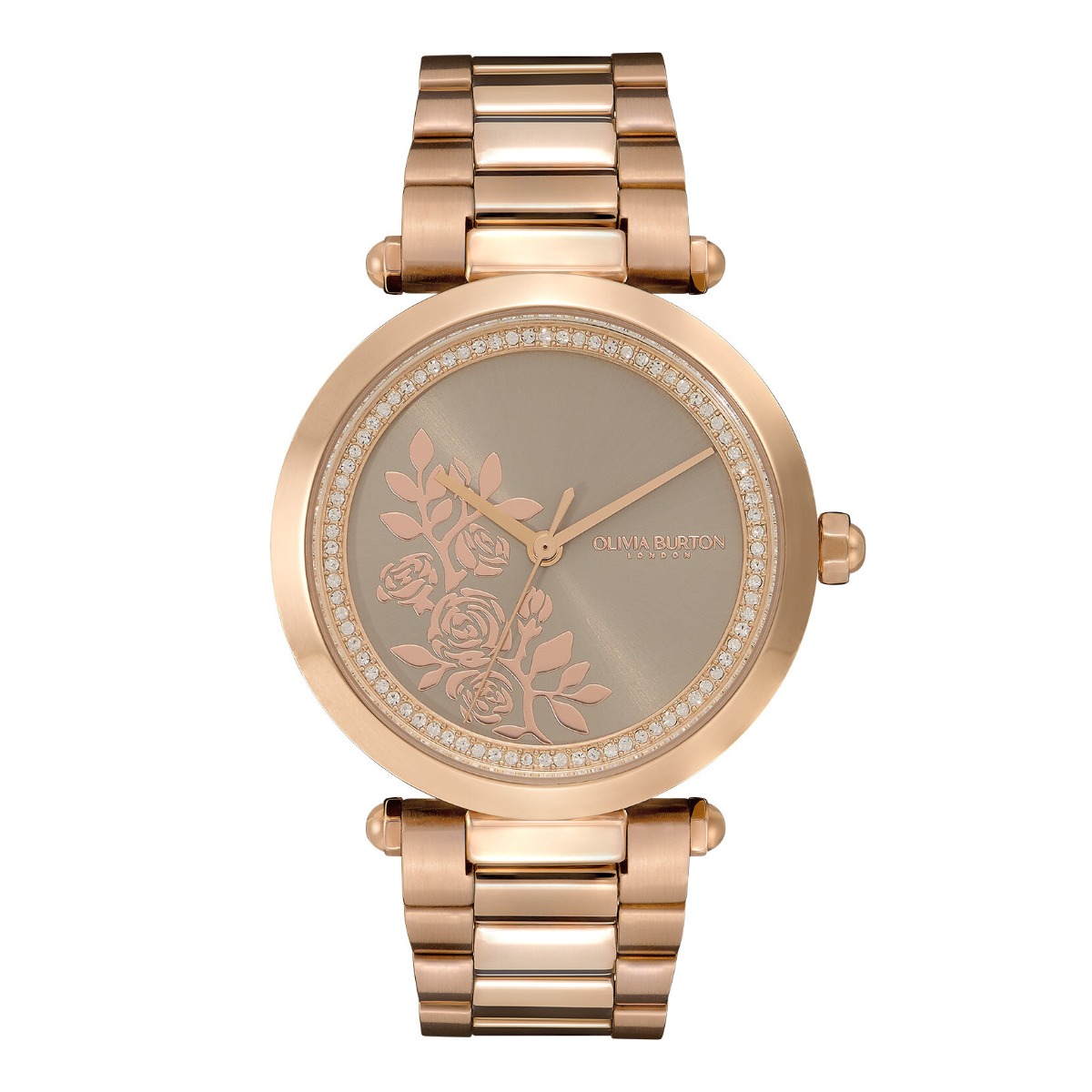 Olivia Burton Floral T-Bar Grey and Carnation Gold Bracelet Watch