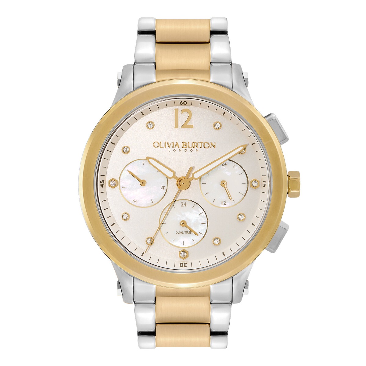 Olivia Burton Multi-Function Metallic White and Two Tone Bracelet Watch