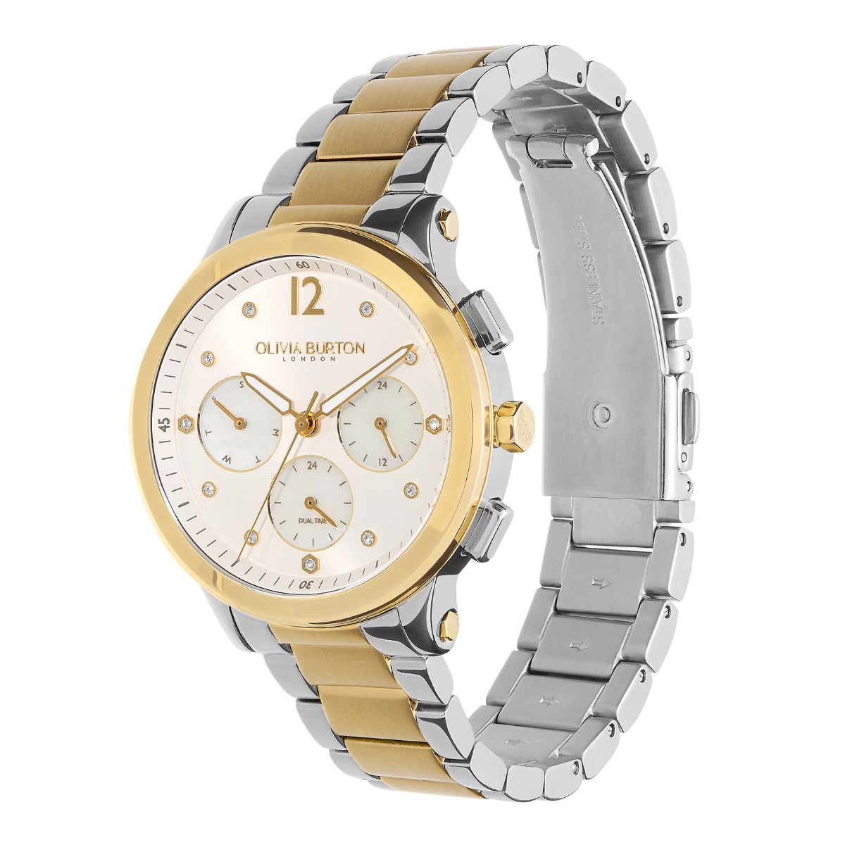 Olivia Burton Multi-Function Metallic White and Two Tone Bracelet Watch