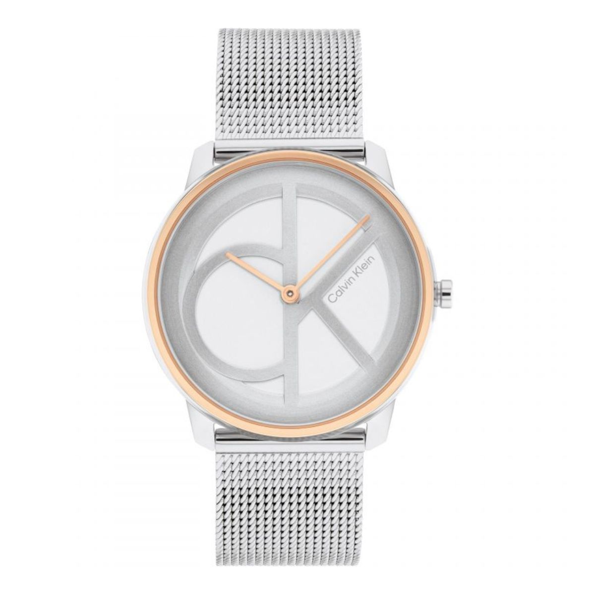 Calvin Klein Unisex Iconic Watch - Silver and Rose Gold Logo Dial 25200033