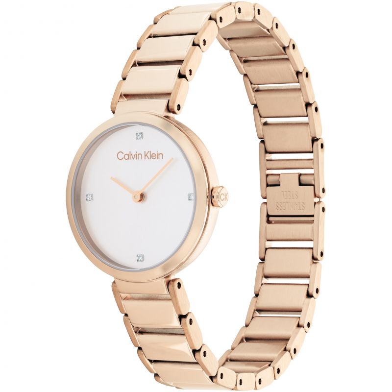 Calvin Klein Minimalistic T Bar Watch - Rose Gold Link Bracelet 25200140
