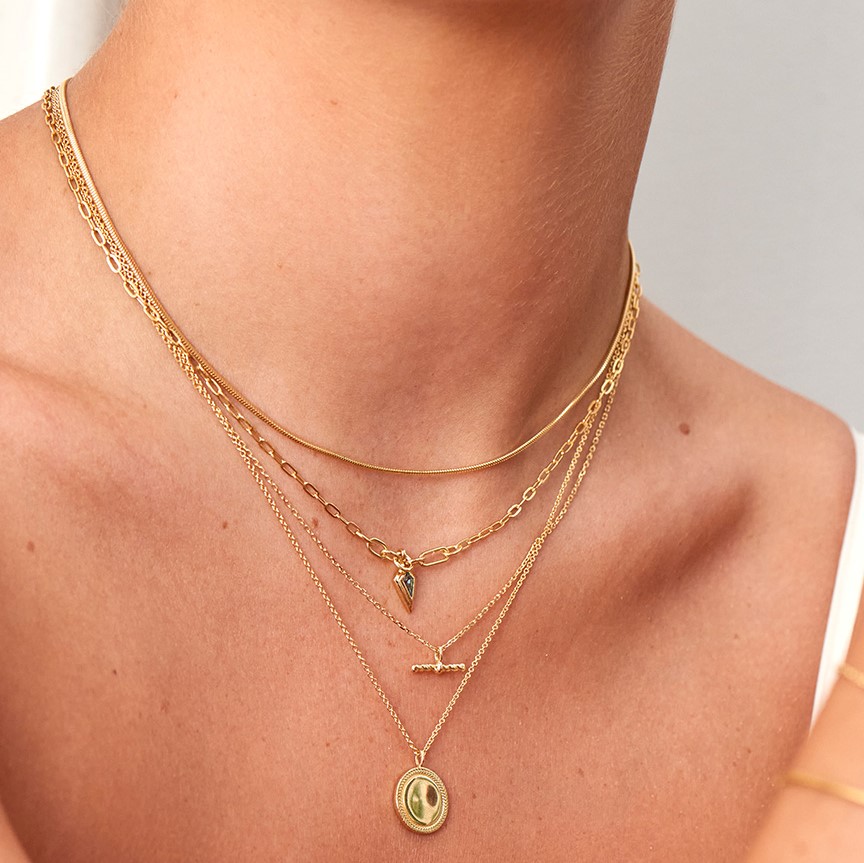 Ania Haie Teal Sparkle Drop Pendant Chunky Chain Necklace - Gold