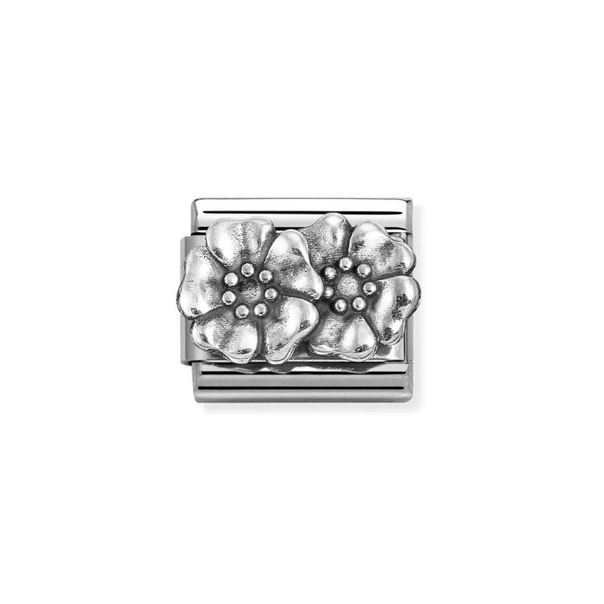 Nomination Silver Oxidised Two Flowers Charm. Item Code 330101/73