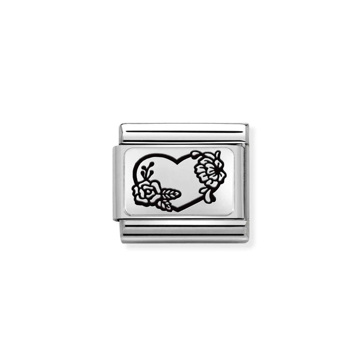 Nomination Classic Flowers Charm - Sterling Silver and Black Enamel Heart 330111_28