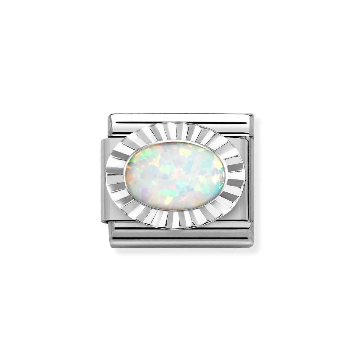 Nomination Classic Silvershine Diamond Oval White Opal Charm 330507_07