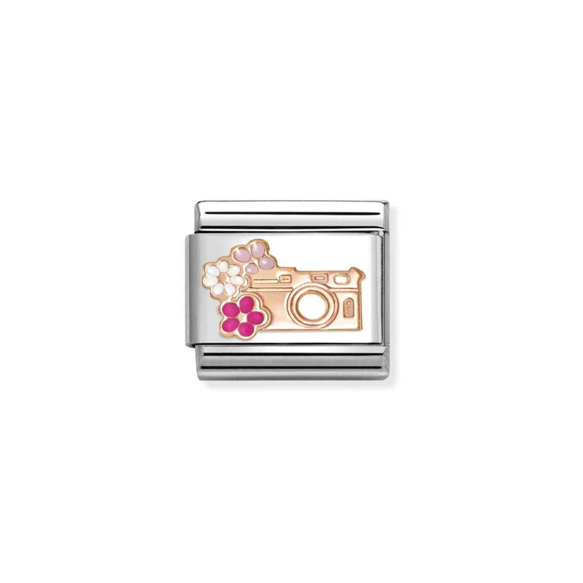 Nomination 9k Rose Gold and Enamel Camera with Flowers Charm 430202/31