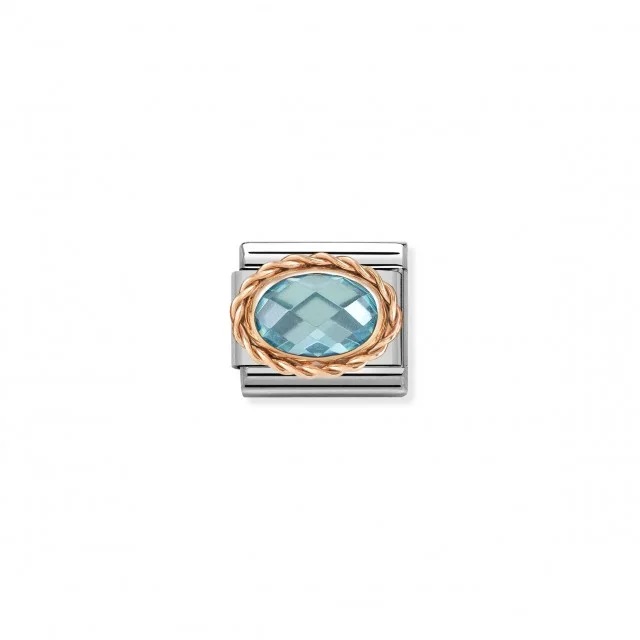 Nomination Classic Faceted Light Blue Cubic Zirconia Charm - Rose Gold Twist Setting