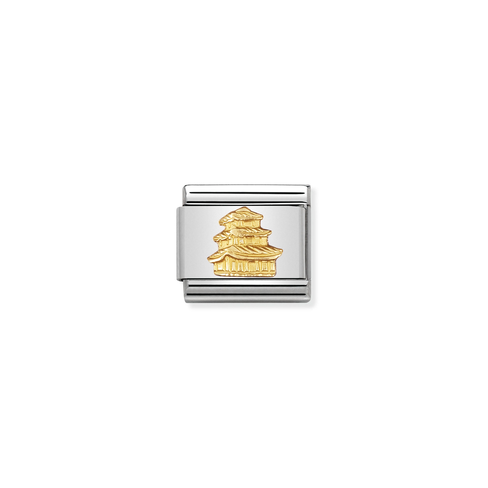 NOMINATION COMPOSABLE Classic RELIEF MONUMETS in stainless steel with 18k gold Pagoda 030123_16