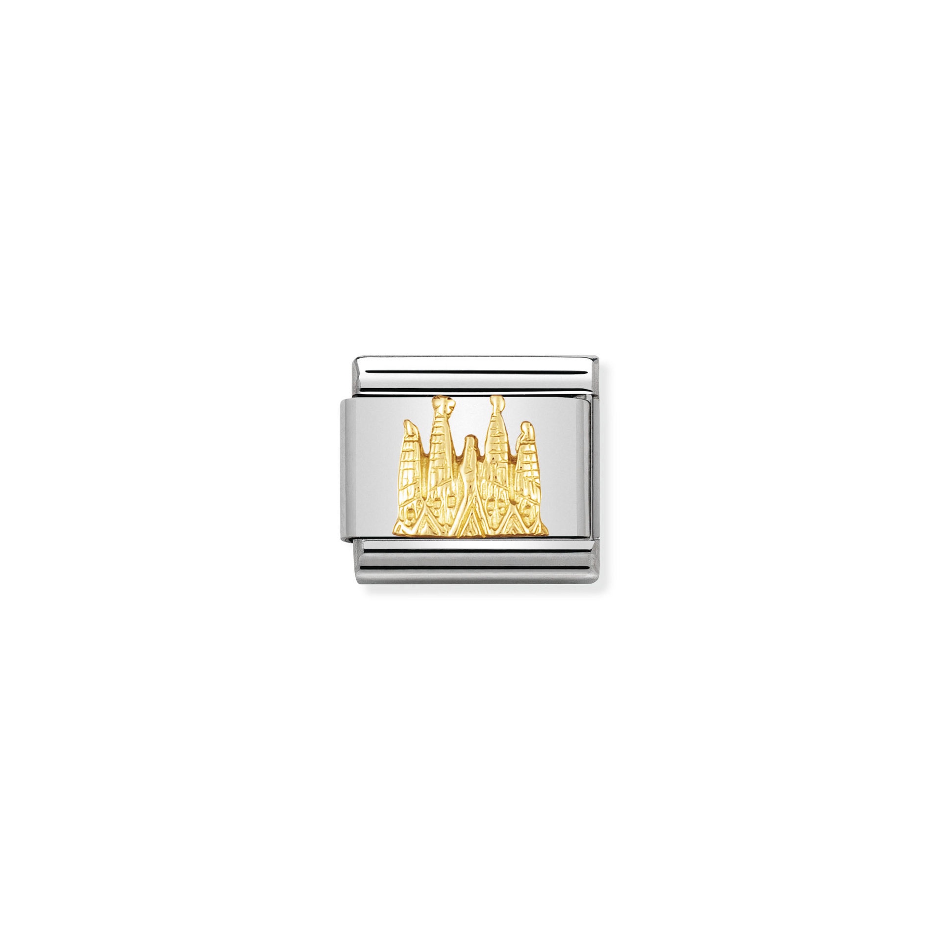 NOMINATION COMPOSABLE Classic RELIEF MONUMETS in stainless steel with 18k gold Sagrada Family 030123_19