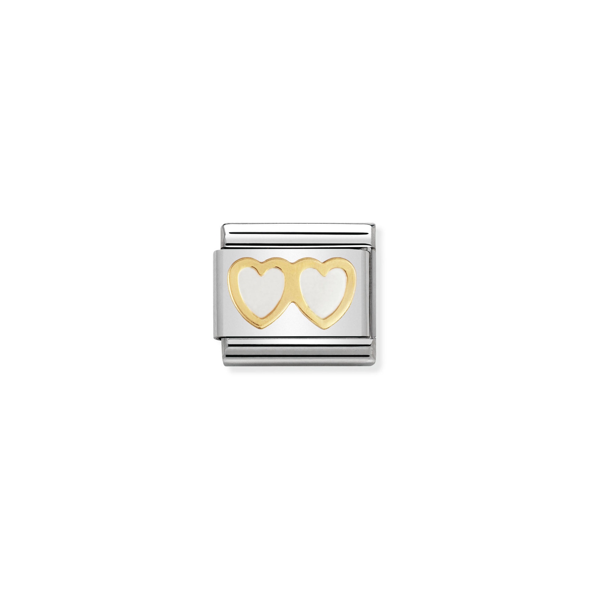 NOMINATION COMPOSABLE Classic LOVE in stainless steel with enamel and 18k gold White double heart 030207_08