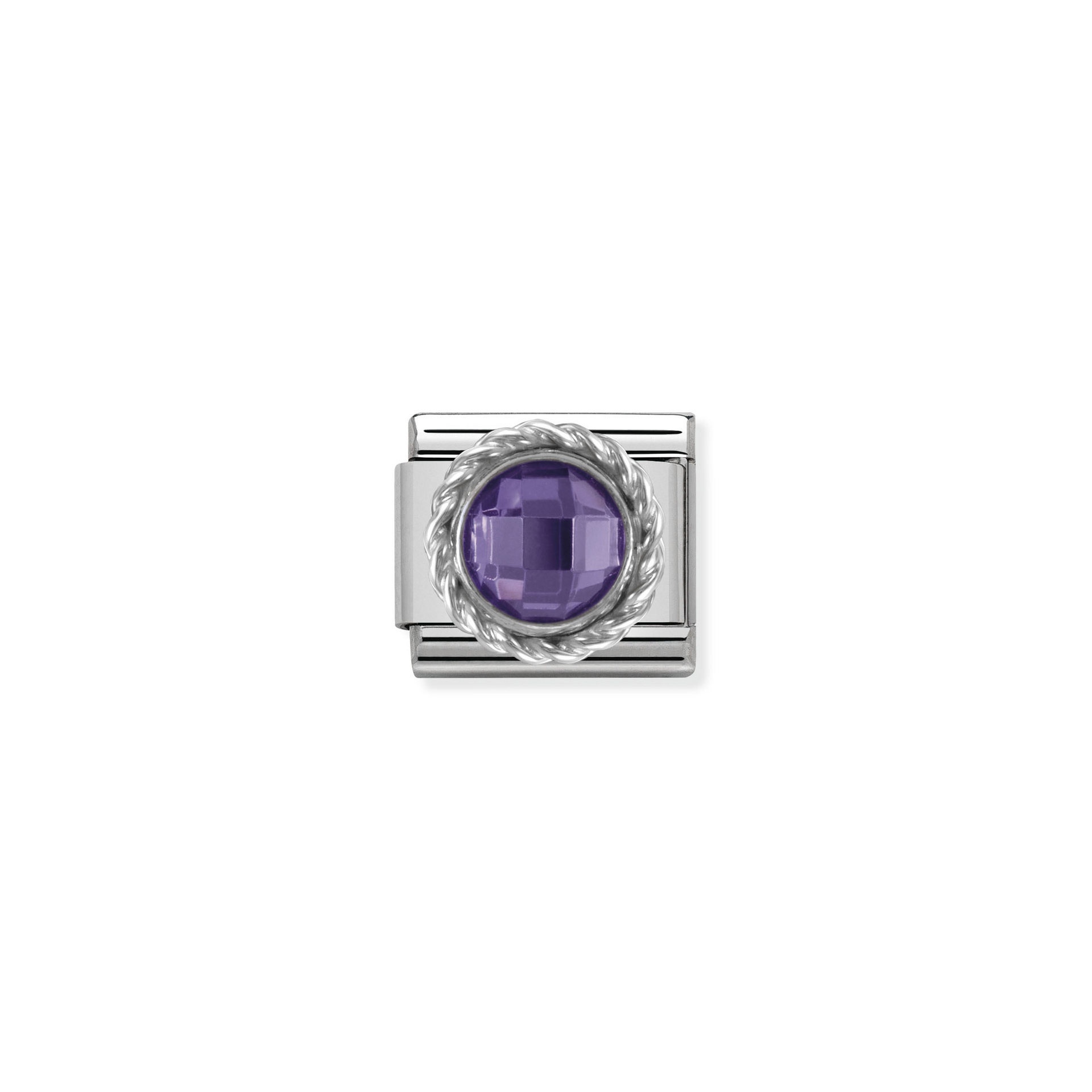 NOMINATION Comp. CL CZ ROUND FACETED STONES stainless steel and twisted 925 silver detail PURPLE 330601_001