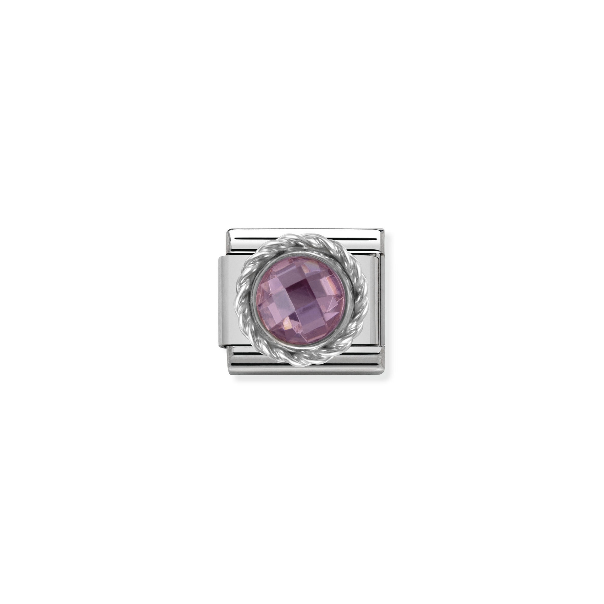 NOMINATION Comp. CL CZ ROUND FACETED STONES stainless steel and twisted 925 silver detail PINK 330601_003
