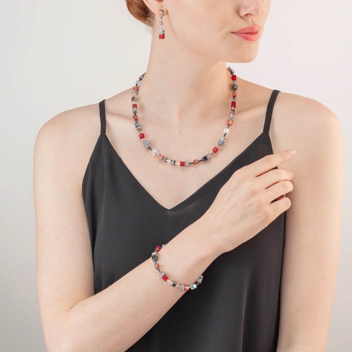 Coeur De Lion GeoCUBE Longer Length Necklace - Iconic Red and Zebra