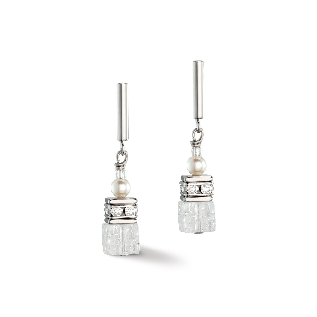 Coeur De Lion GeoCUBE Precious Fusion Pearls Earrings - Silver and White 5086211400