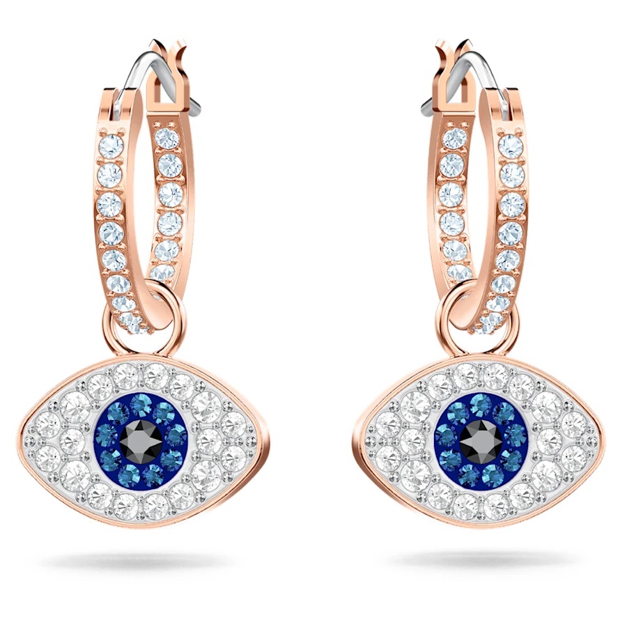 Swarovski Duo Evil Eye Hoop Earrings, Multi-coloured, Rose Gold Plating 5425857