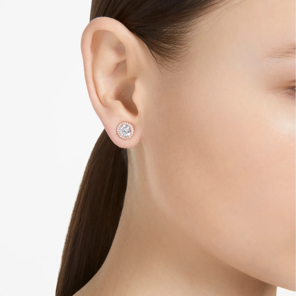 Swarovski Constella Halo Stud Earrings - White with Rose Gold Plating